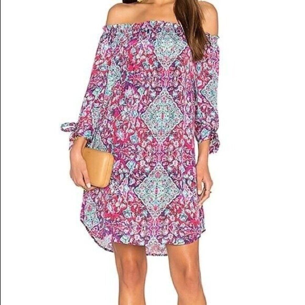 Seafolly Tapestry Off-the-shoulder Silk Blend Dress M Beachy Resort Vacation